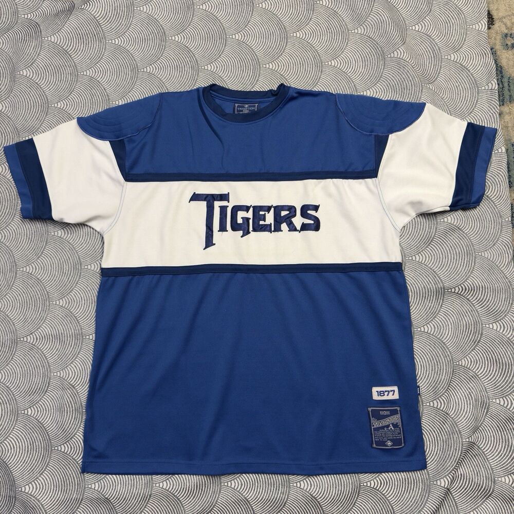 Tigers Spellout Stitched Athletic Jersey Shirt Tradition Tag Blue Men 2XL EUC